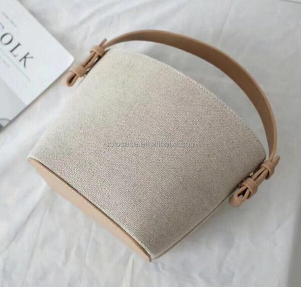Handmade Small Canvas with Leather Bucket Bag - Imagem 2