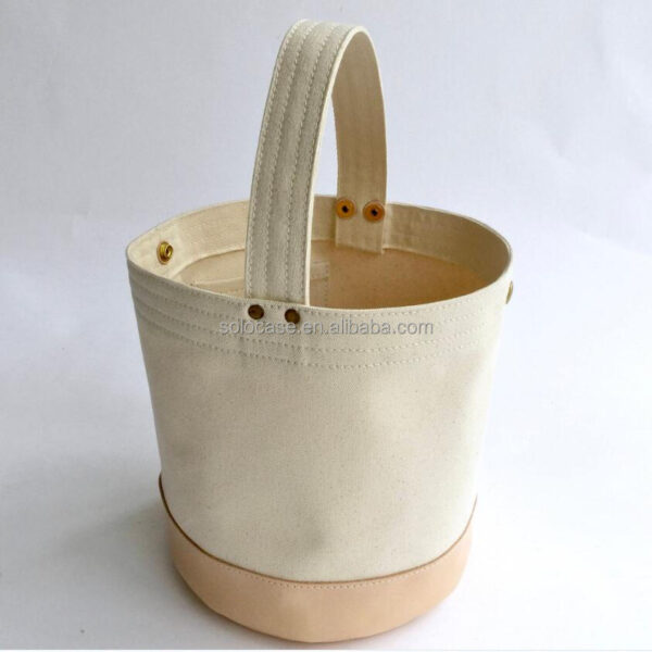 Handmade Small Canvas with Leather Bucket Bag - Imagem 4