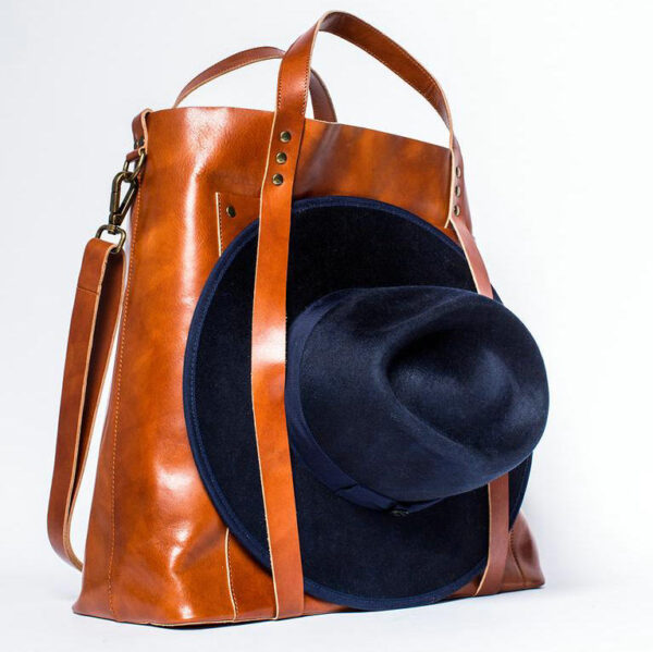 Brand New Leather Beach Tote Bag Have Straps to Hold Hat - Image 2