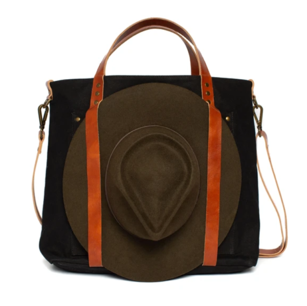 Vegan Leather Classic Tote Bag With Hat Holder and Shoulder Strap - Image 2