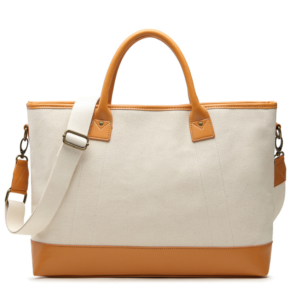 Premium Canvas Market Tote Bag With Rich Italian Pebbled Leather Handle