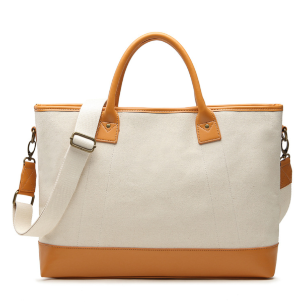 Premium Canvas Market Tote Bag With Rich Italian Pebbled Leather Handle - Изображение 3