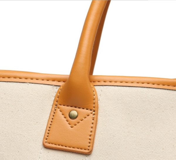 Premium Canvas Market Tote Bag With Rich Italian Pebbled Leather Handle - Изображение 4