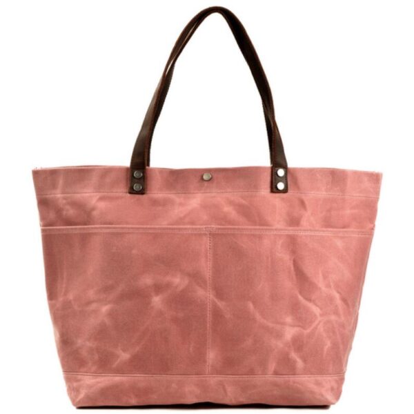 Water Repellent Dirt Resistant Waxed Canvas Shoulder Tote Bag - Image 2