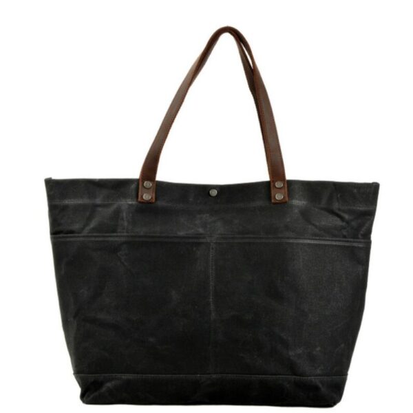 Water Repellent Dirt Resistant Waxed Canvas Shoulder Tote Bag - Image 4