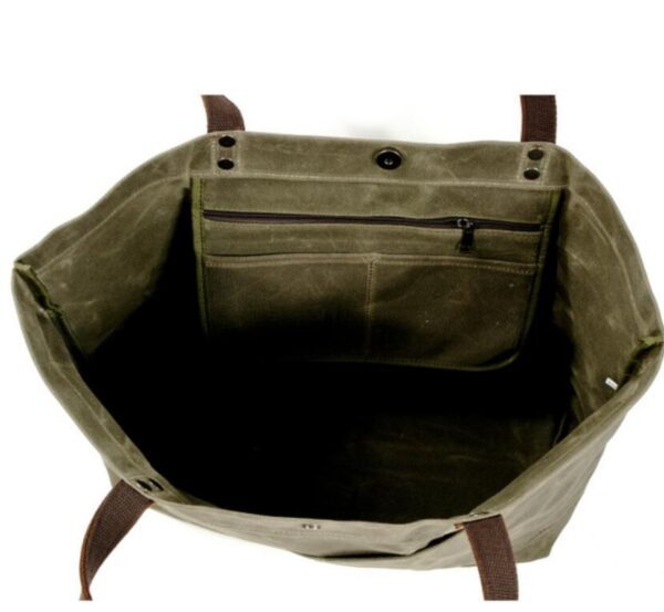 Water Repellent Dirt Resistant Waxed Canvas Shoulder Tote Bag - Image 5