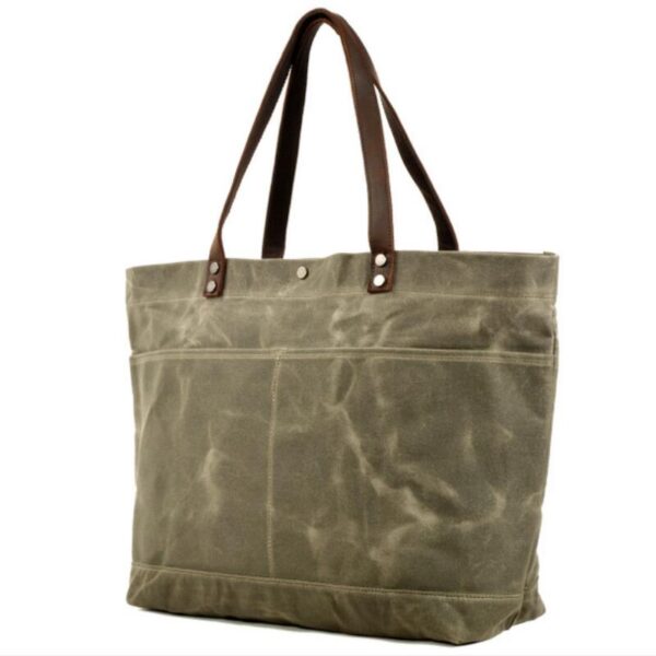 Water Repellent Dirt Resistant Waxed Canvas Shoulder Tote Bag - Image 6