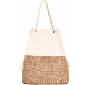Large Boho Tote Shoulder Bag Summer Beach Cooler Bag-Woven Canvas and Jute Elegant Summer Style