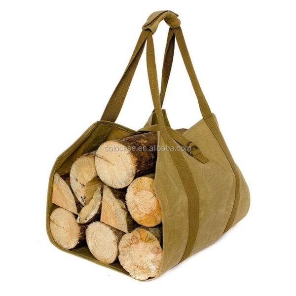 Durable Heavy Duty Waxed Canvas Firewood Carry Bag Special Purpose Tote for Fireplace Stove Accessories - Image 3