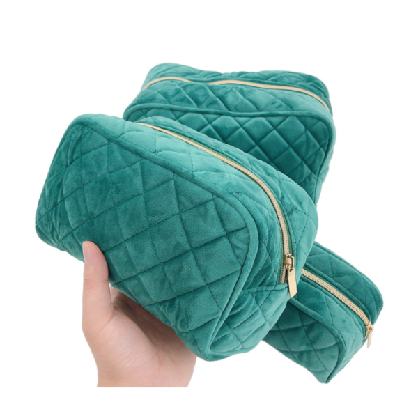 Quilted Nylon Zipper Pouch Catch-All Cosmetic Bag for Toiletries for Storing and Organizing Personal Care Items - Image 5