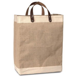 Jute Tote Shopping Bag with Leather Handles