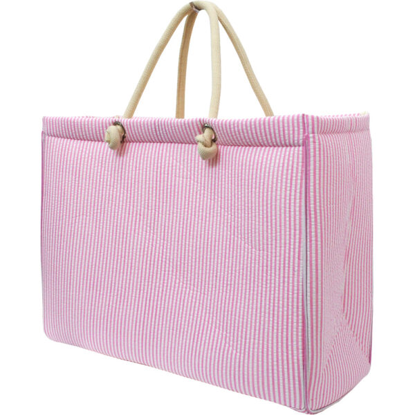 Women's Lightweight Seersucker Tote Bag with Large Rope Magnetic Button Closure Convenient Large Capacity Easy to Carry - 画像 2