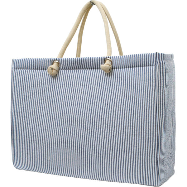 Women's Lightweight Seersucker Tote Bag with Large Rope Magnetic Button Closure Convenient Large Capacity Easy to Carry - 画像 4