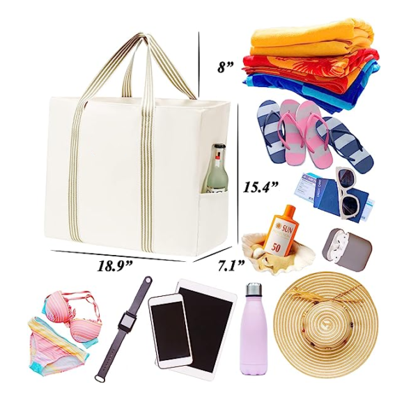 Women's Oversize Utility Canvas Beach Tote Bag Lightweight Cruise Essentials Cooler Bags - Bild 4