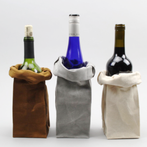 Single Bottle Wine Cooler Bag Natural Beeswax Canvas Wine Tote Bag