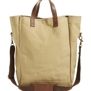 Waxed Canvas Tote Shopping Bag with inside Pocket Handmade Leather Handles