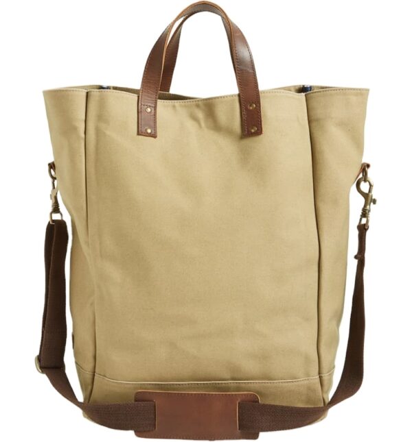Waxed Canvas Tote Shopping Bag with inside Pocket Handmade Leather Handles