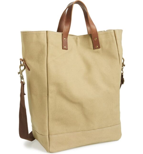 Waxed Canvas Tote Shopping Bag with inside Pocket Handmade Leather Handles - Bild 3