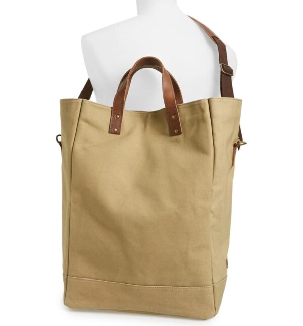Waxed Canvas Tote Shopping Bag with inside Pocket Handmade Leather Handles - Bild 4