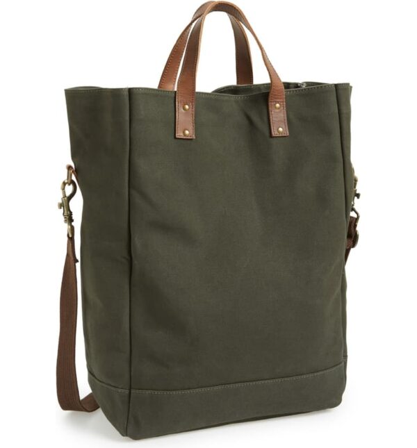Waxed Canvas Tote Shopping Bag with inside Pocket Handmade Leather Handles - Bild 5