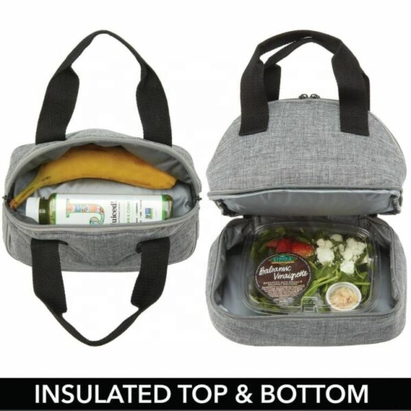 Fahasion Double-Deck Reusable Oxford Cloth Lunch Box Cooler Bag Eco-Friendly Double-Decked Insulated Bag for Lunches - 画像 3