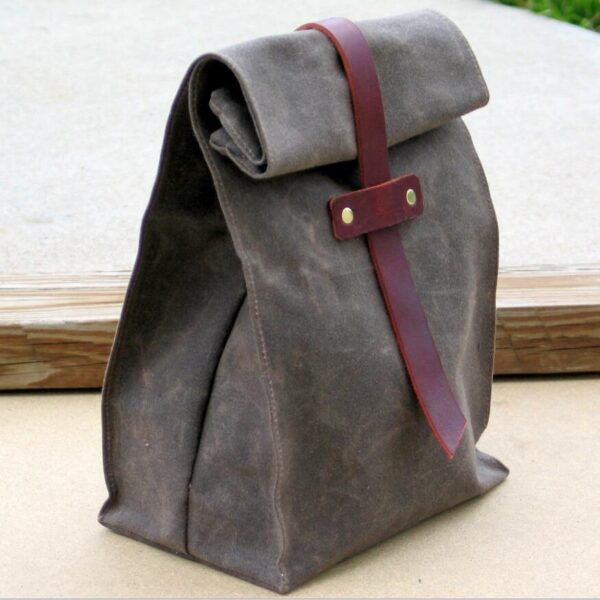 Waxed Canvas and Leather Lunch Tote Waxed Canvas Lunch Bag - Bild 2