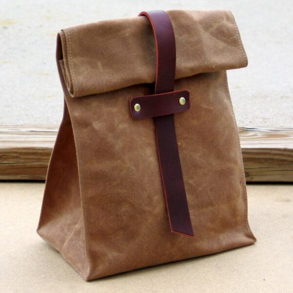 Waxed Canvas and Leather Lunch Tote Waxed Canvas Lunch Bag - Bild 3
