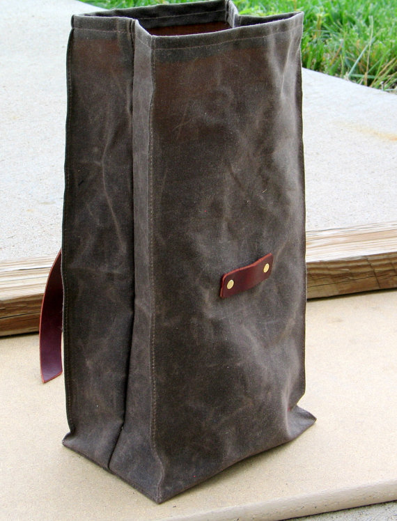 Waxed Canvas and Leather Lunch Tote Waxed Canvas Lunch Bag - Bild 4