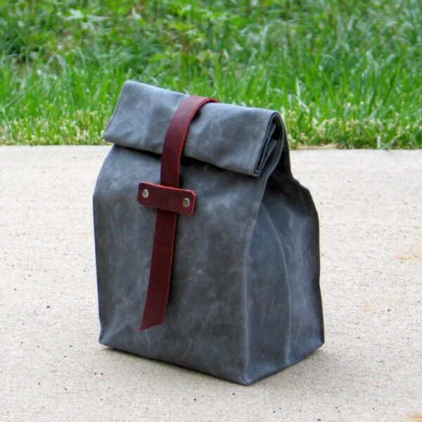 Waxed Canvas and Leather Lunch Tote Waxed Canvas Lunch Bag - Bild 5