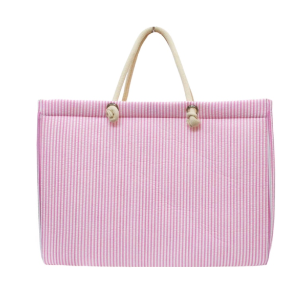 Handmade Recycled Cotton Seersucker Women's Tote Bag Weekend Beach Bag-Handmade - 画像 2