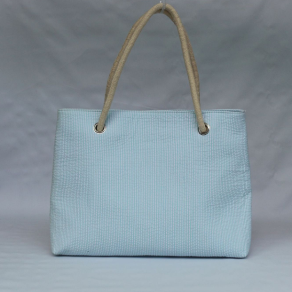 Handmade Recycled Cotton Seersucker Women's Tote Bag Weekend Beach Bag-Handmade - 画像 4
