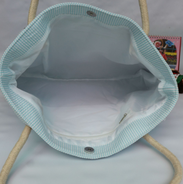 Handmade Recycled Cotton Seersucker Women's Tote Bag Weekend Beach Bag-Handmade - 画像 5