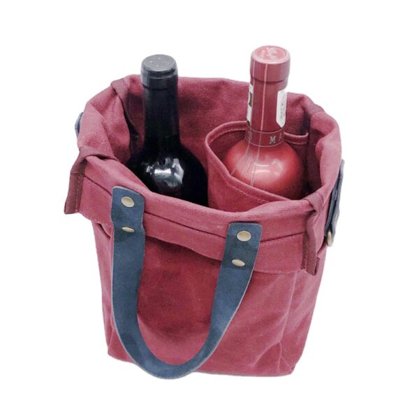Custom Reusable Vintage Look Waterproof Waxed Canvas Cooler Tote Bag 2 Bottle Wine Carrier Bag - Bild 2