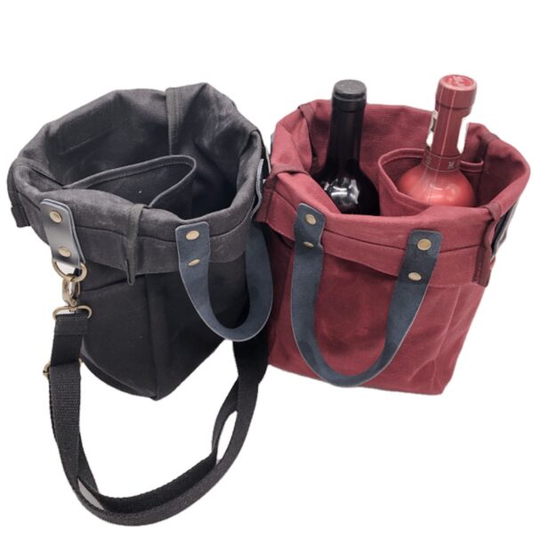 Custom Reusable Vintage Look Waterproof Waxed Canvas Cooler Tote Bag 2 Bottle Wine Carrier Bag - Bild 3