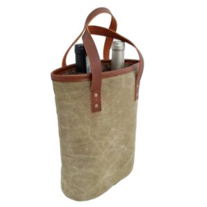 Waxed Canvas 2-Bottle Wine Carrier Drink Carrying Cooler Bag