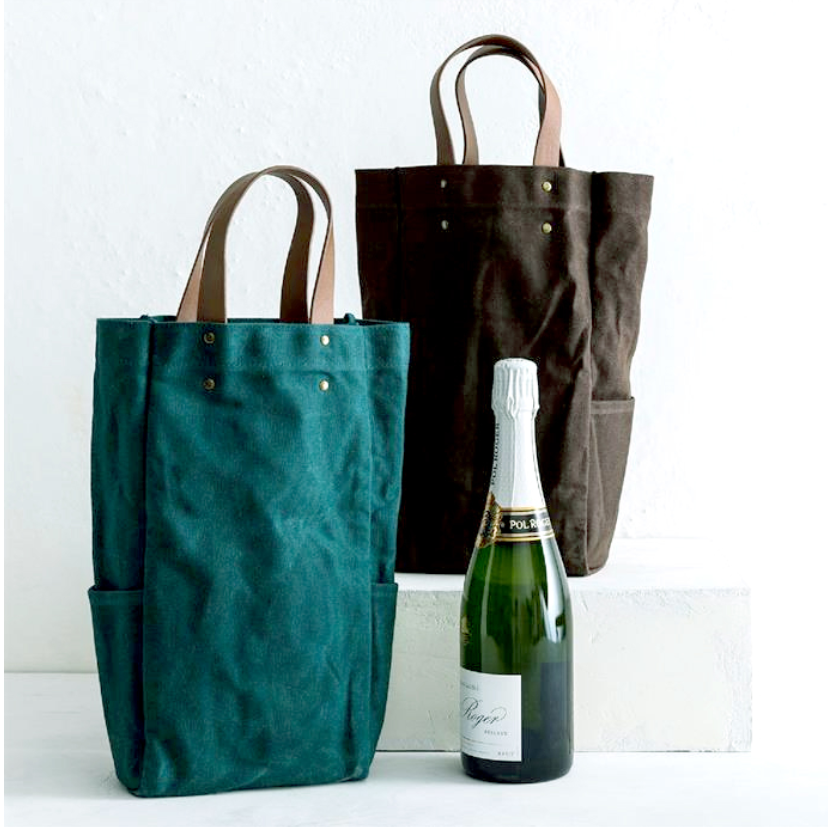 Multicolor Waxed Canvas Double Bottle Wine Cooler Bag One Size Insulated 2 BOTTLE WINE HOLDER - Imagem 3