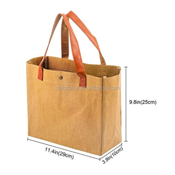 Recycled Brown Waterproof Portable Women's Tote Bag Hand-Washed Insulation Cooler for Picnic DuPont Kraft Paper Washable Feature - 画像 2