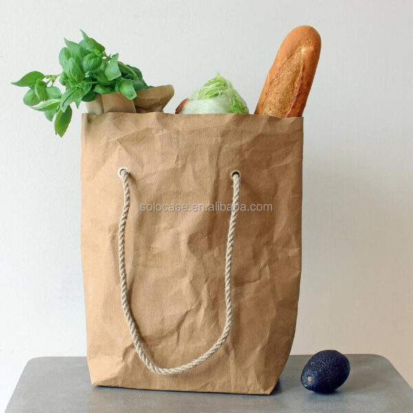 Recycled Brown Waterproof Portable Women's Tote Bag Hand-Washed Insulation Cooler for Picnic DuPont Kraft Paper Washable Feature - 画像 5