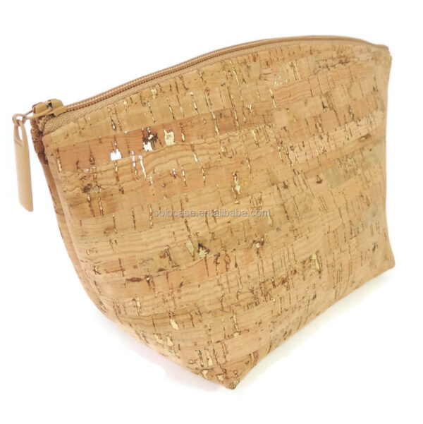 Gold Flecked Cork Makeup Bag Cosmetic Zip Pouch with Stylish Design - Image 3
