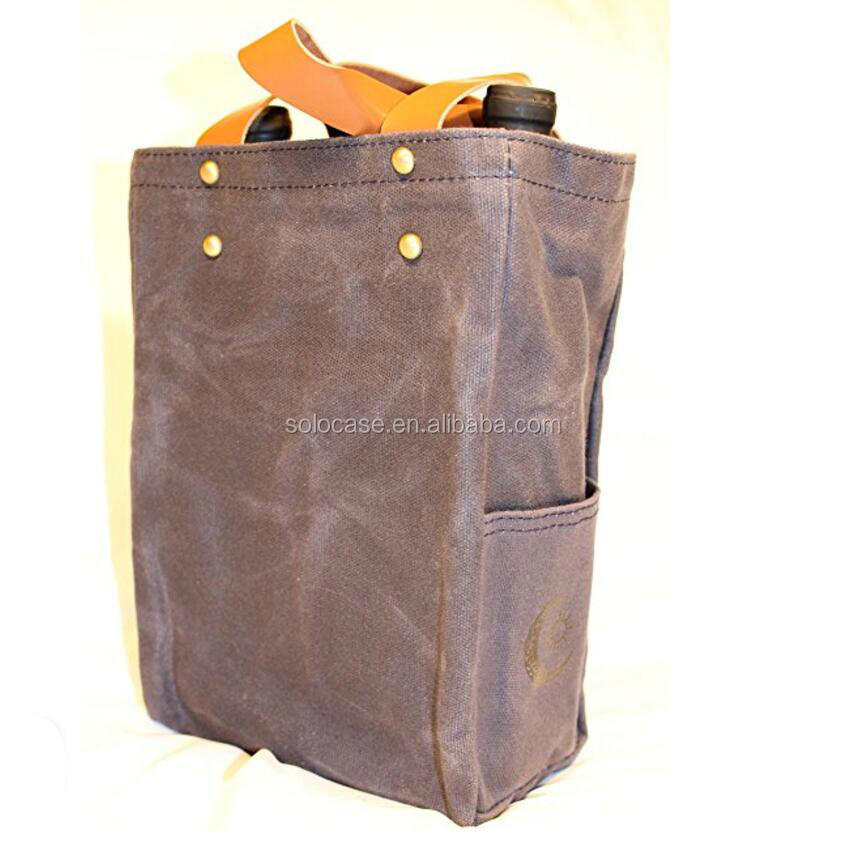 Personalized Waterproof Waxed Canvas Wine Tote Cooler Bag Customizable Wine Carrier