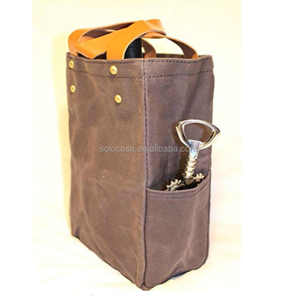 Personalized Waterproof Waxed Canvas Wine Tote Cooler Bag Customizable Wine Carrier - 画像 2