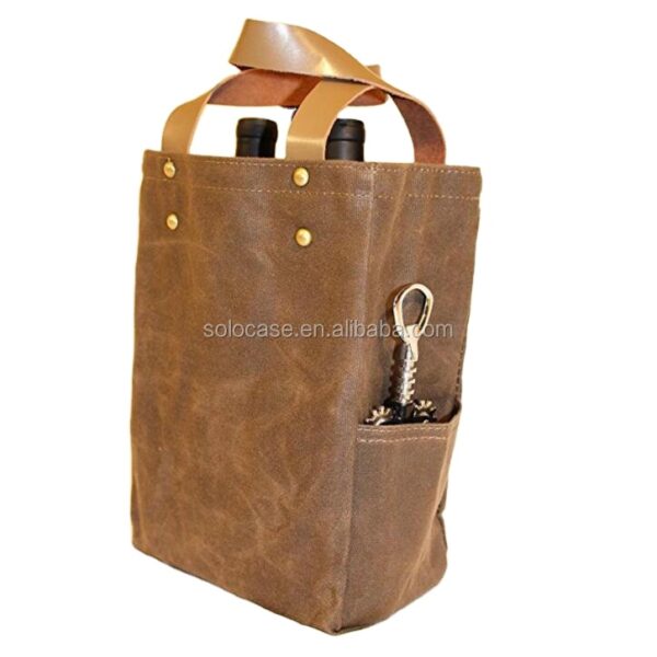 Personalized Waterproof Waxed Canvas Wine Tote Cooler Bag Customizable Wine Carrier - 画像 3