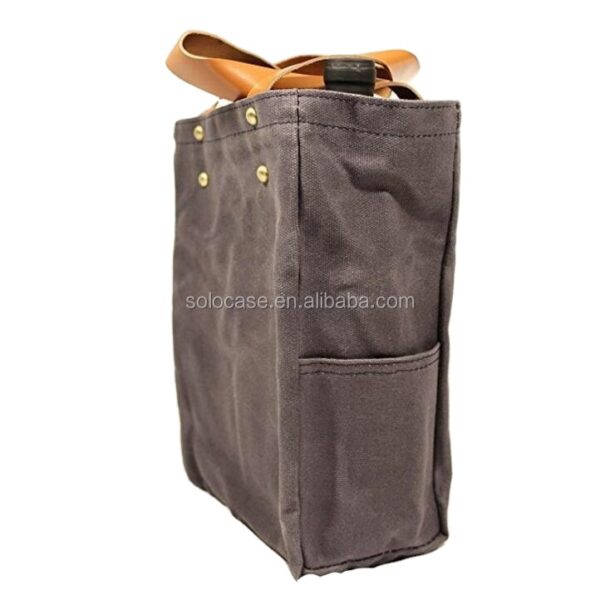 Personalized Waterproof Waxed Canvas Wine Tote Cooler Bag Customizable Wine Carrier - 画像 4