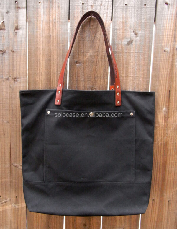 Food-Grade Tough 12-Oz. Waxed Canvas Lunch Tote with Leather Trim Cooler Bags Product - Image 3