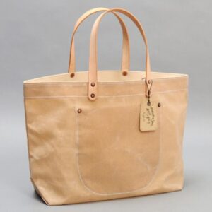 Natural Selvage Waxed Canvas Tote Bag with Leather Straps Shoulder Handbag