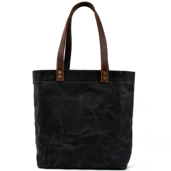 Natural Selvage Waxed Canvas Tote Bag with Leather Straps Shoulder Handbag - Image 4