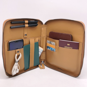 Leather Travel Accessories Organizer for Phone Tablet Cards with Laptop Bag & Cover Features