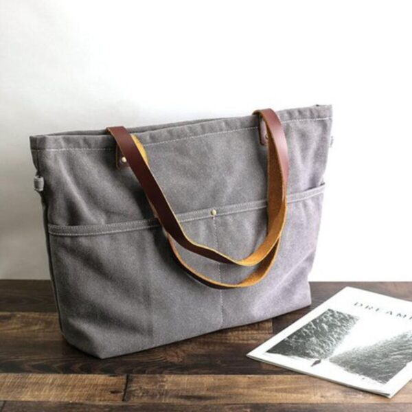 Waterproof Waxed Canvas Handbag Stylish Carry All Shopping Tote Bag - 画像 2