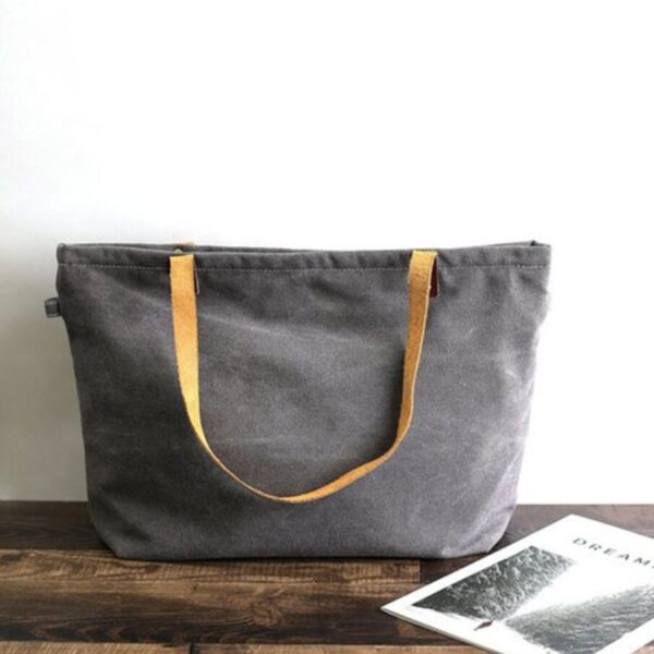 Waterproof Waxed Canvas Handbag Stylish Carry All Shopping Tote Bag - 画像 3