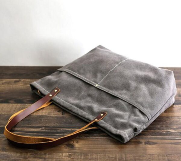 Waterproof Waxed Canvas Handbag Stylish Carry All Shopping Tote Bag - 画像 4
